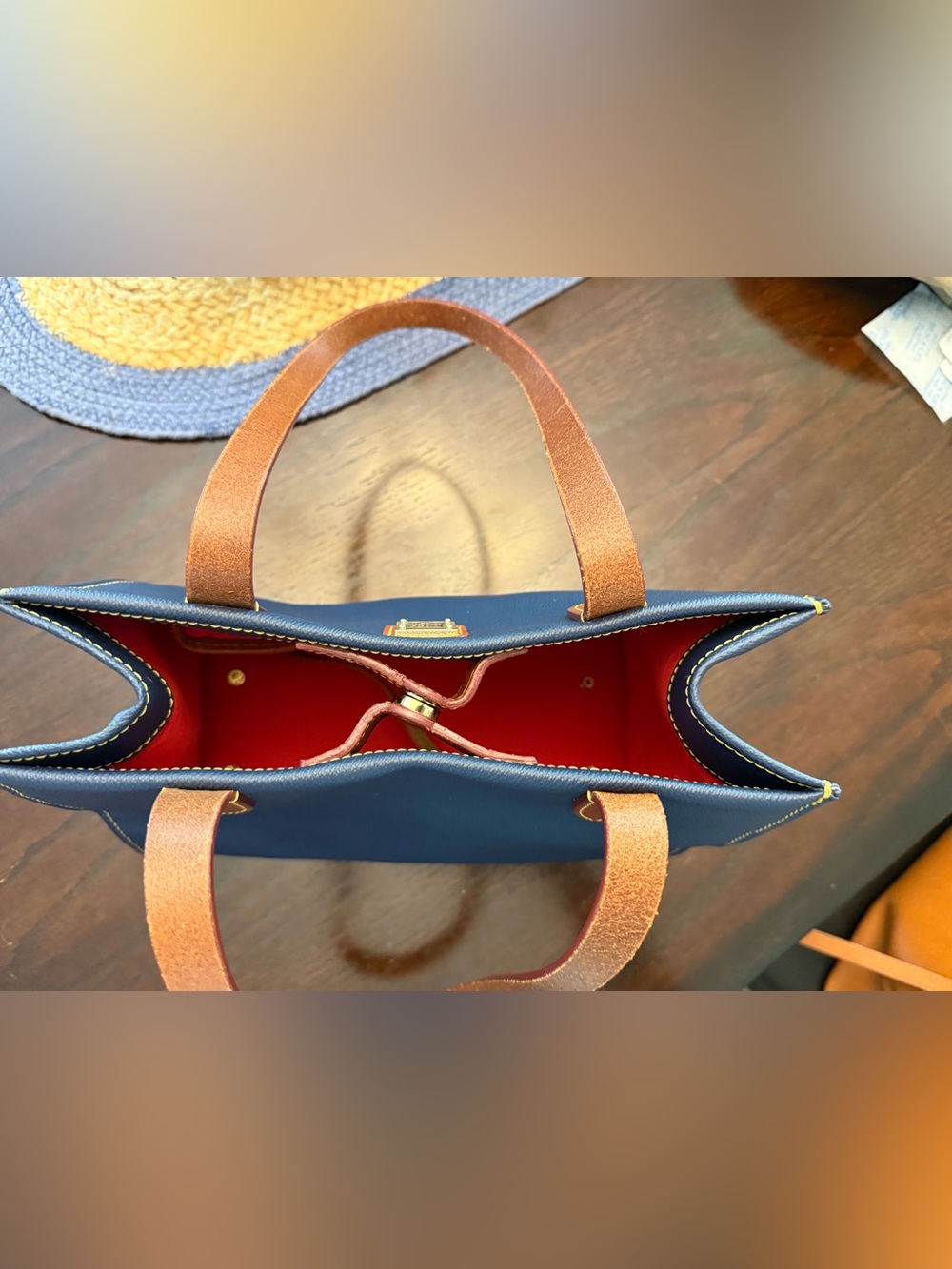 Dooney & Bourke Navy satchel tote bag with Brown Leather Trim - Picture 9 of 16
